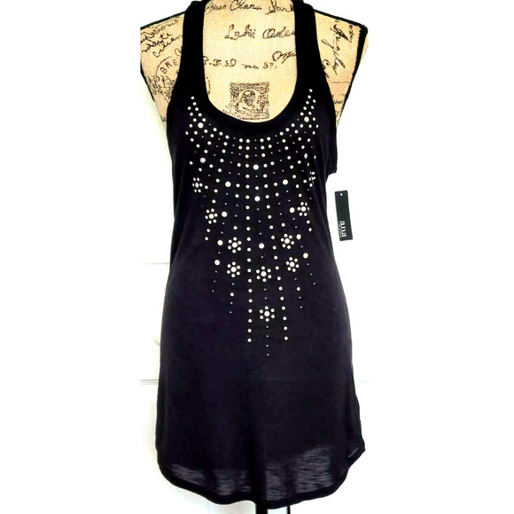 a.n.a Tops - A.N.A Tank Tunic Black Beaded Top Racerback NEW